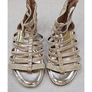 Belk Gladiator Strappy Beaded Sandals Gold Glitter Finish Glamorous Womens 8 1/2